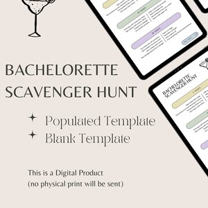 Bachelorette Scavenger Hunt Bar Crawl Game White/Cream, Digital Download, Printable, Blank Template, Wedding, Bridesmaid image 2