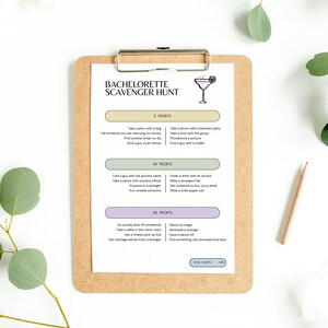 Bachelorette Scavenger Hunt Bar Crawl Game White/Cream, Digital Download, Printable, Blank Template, Wedding, Bridesmaid image 3