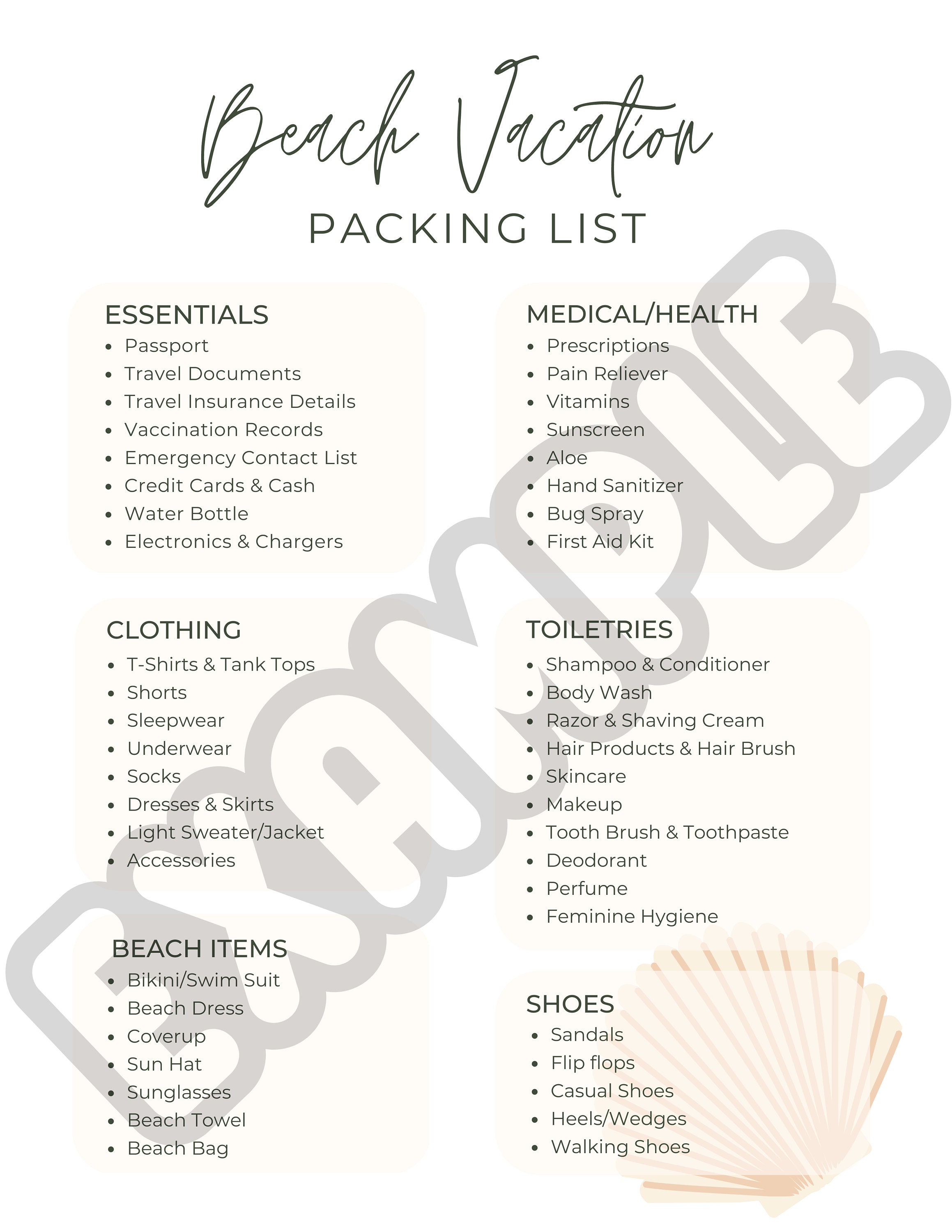 Beach Vacation Packing List, Travel Checklist, Digital Download ...