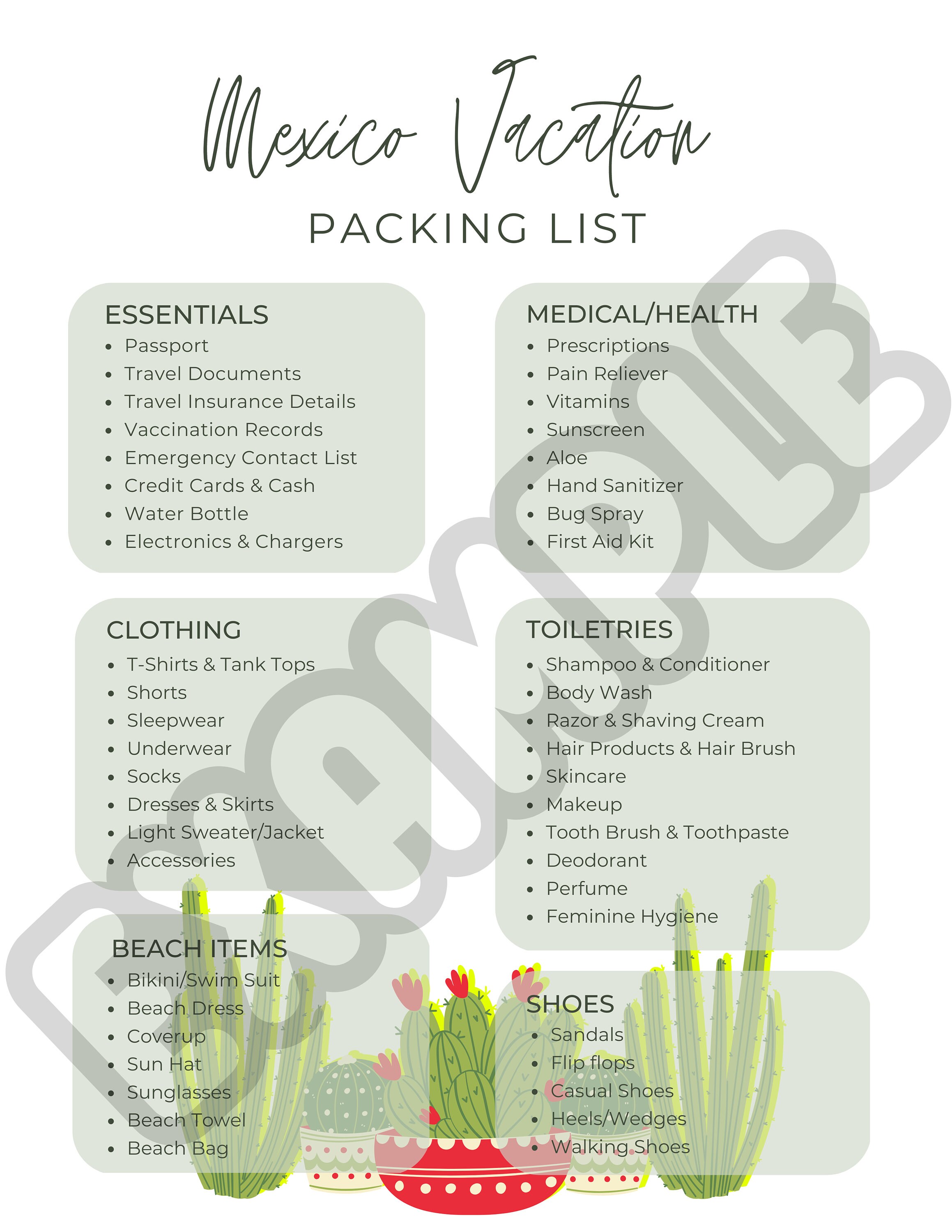 Mexico Vacation Packing List Mexican Travel Checklist | lupon.gov.ph