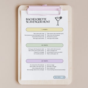 Bachelorette Scavenger Hunt Bar Crawl Game White/Cream, Digital Download, Printable, Blank Template, Wedding, Bridesmaid image 1