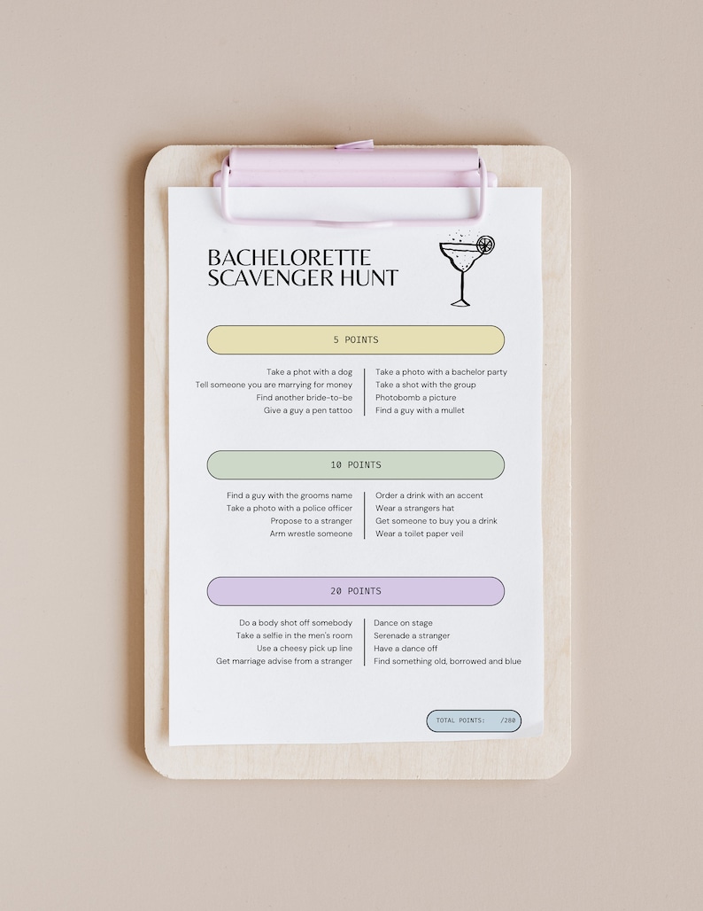 Bachelorette Scavenger Hunt Bar Crawl Game White/Cream, Digital Download, Printable, Blank Template, Wedding, Bridesmaid image 1