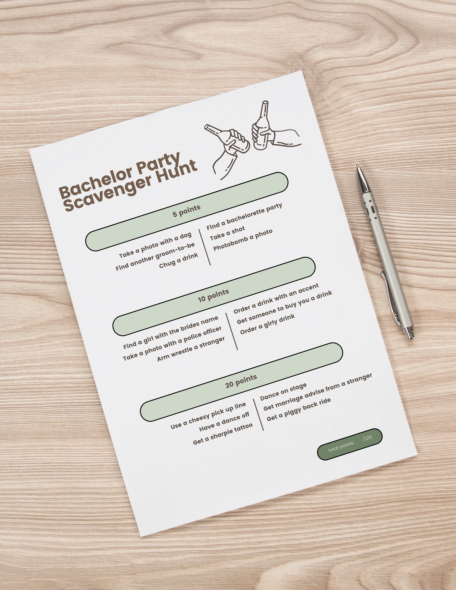 Bachelor Party Scavenger Hunt Game, Digital Download, Printable, Blank