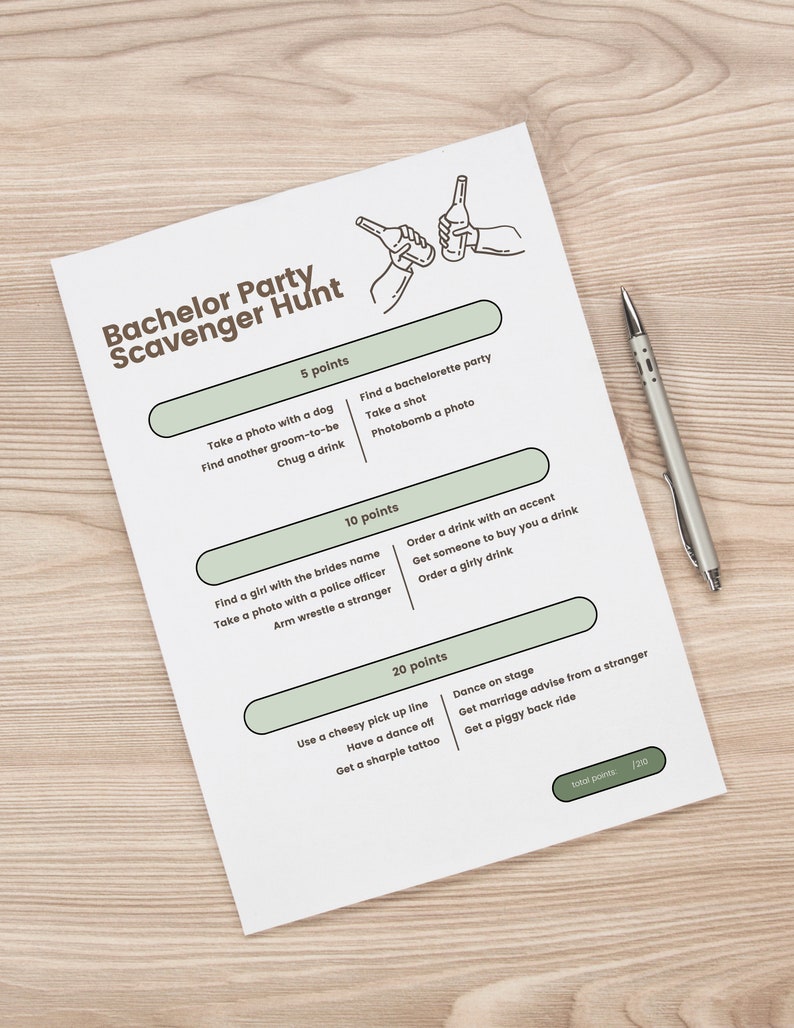 Bachelor Party Scavenger Hunt Game, Digital Download, Printable, Blank