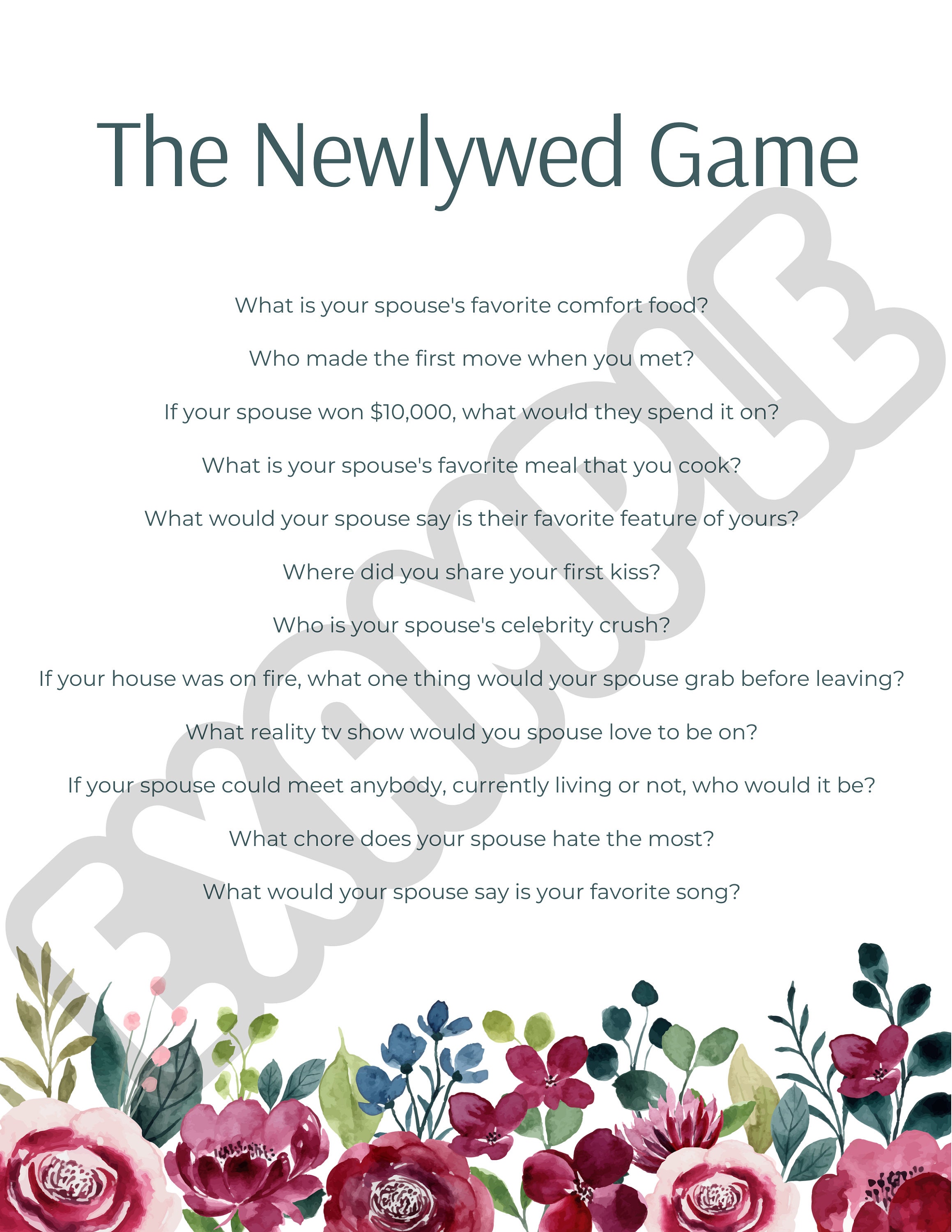 The Newlywed Game Purple Pink Flowers, Bridal Shower, Bachelorette Game ...