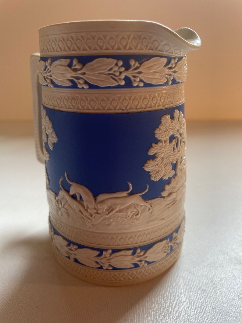 Copeland Spode Royal Blue Jasperware Pitcher Hunt Scene Etsy