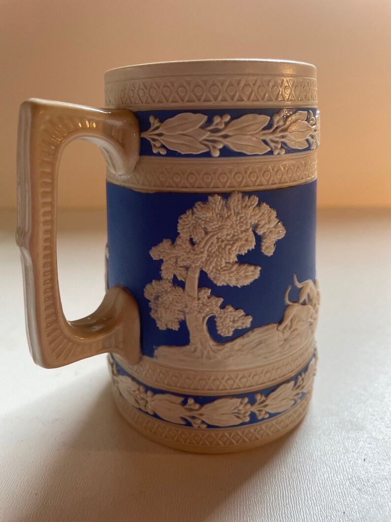 Copeland Spode Royal Blue Jasperware Pitcher Hunt Scene Etsy