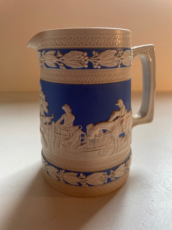 Copeland Spode Royal Blue Jasperware Pitcher Hunt Scene Etsy