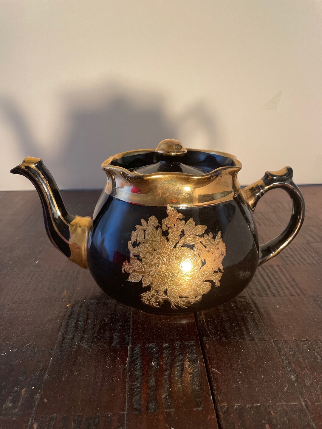 Vintage Arthur Wood Mourning Teapot Black and Gold Roses Etsy