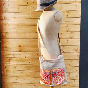 Sac bandoulière en tissu lin et coton