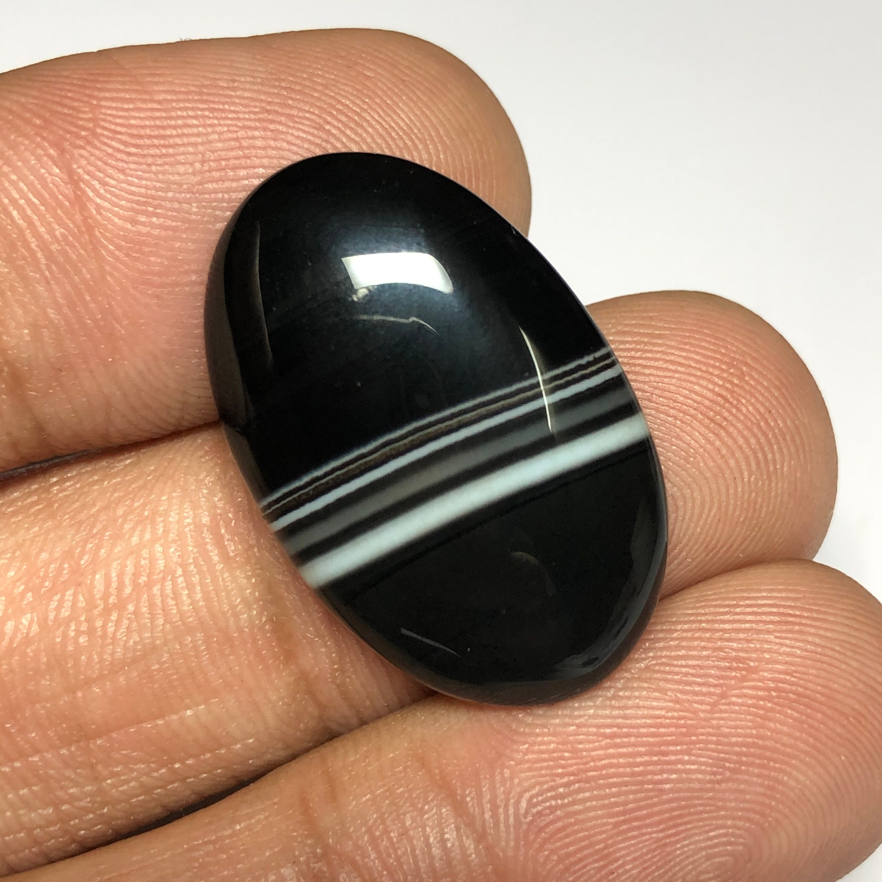 21.6 Cts Amazing Quality Natural Black Banded Agate Cabochon Gemstone Size 28x18x5 mm Oval Shape Black Agate Cabochon Jewelry Stone GM122-A2