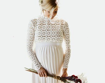 Womens Maternity Lace Side Split Maxi Long Mesh Dress Pregnant Photography Props
