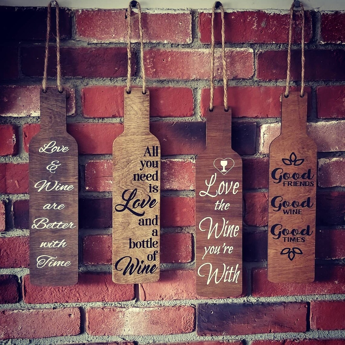 Wine bottle hanging wall art home decor Rustic wood Wine Etsy