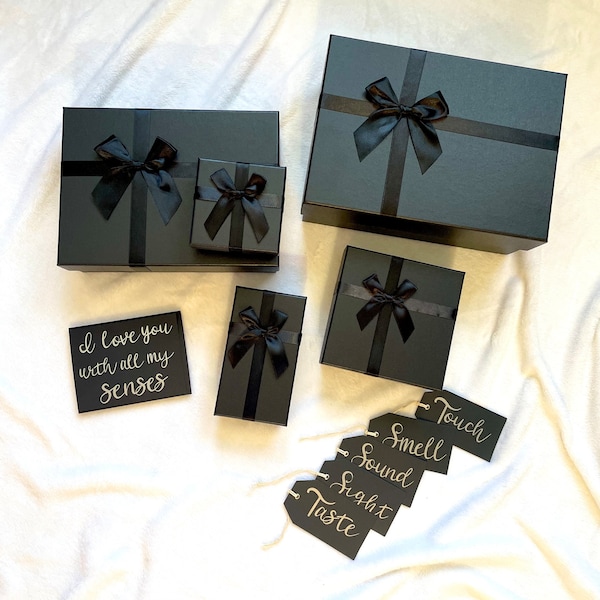 Sensory Gift Set KIT - BLACK and SILVER Anniversary Birthday Christmas Valentines 5 Senses Themed Complete Gift Set Kit