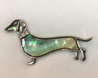 Broche Ancienne Chien Teckel - Argentée, Métal, Occasion