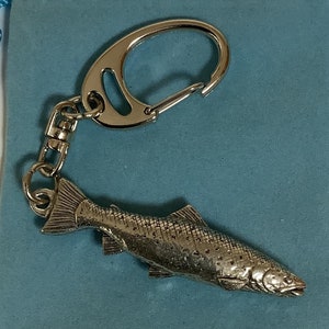 Forelle Fisch 3D Qualität Silber Zinn Chunky Keyring (P)