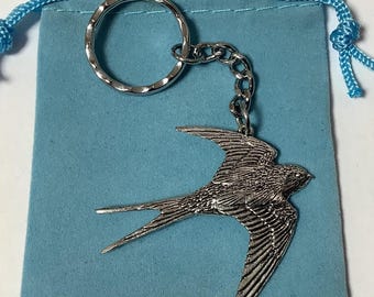 Swallow Silver Pewter Keyring (T)