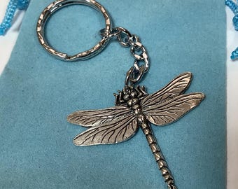 Dragonfly Silver Pewter Keyring (T)