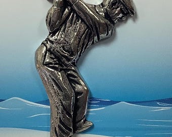 Insignia grande de golfista/golf en peltre plateado (B) - Rebajada