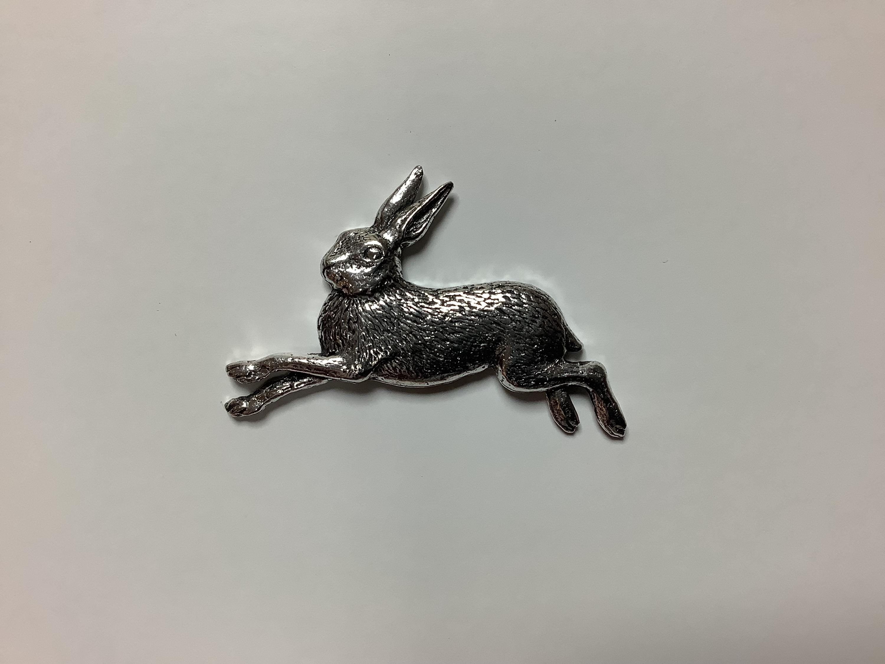 Leaping Running Hare Pin Badge Brooch - Country Life Silvery (Made in UK