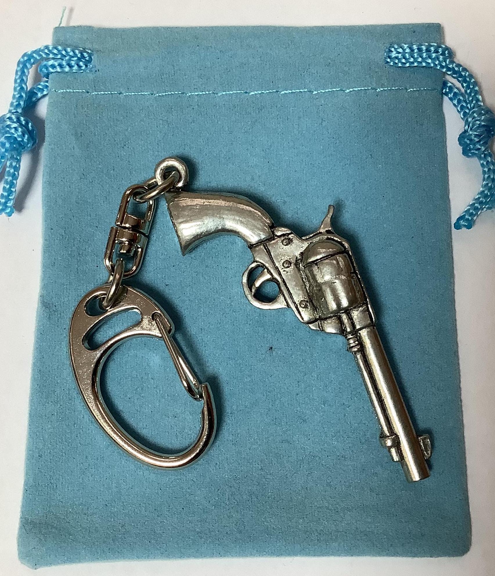 Colt 45 Pistol Quality Silver Pewter Chunky Keyring (P) (NIS