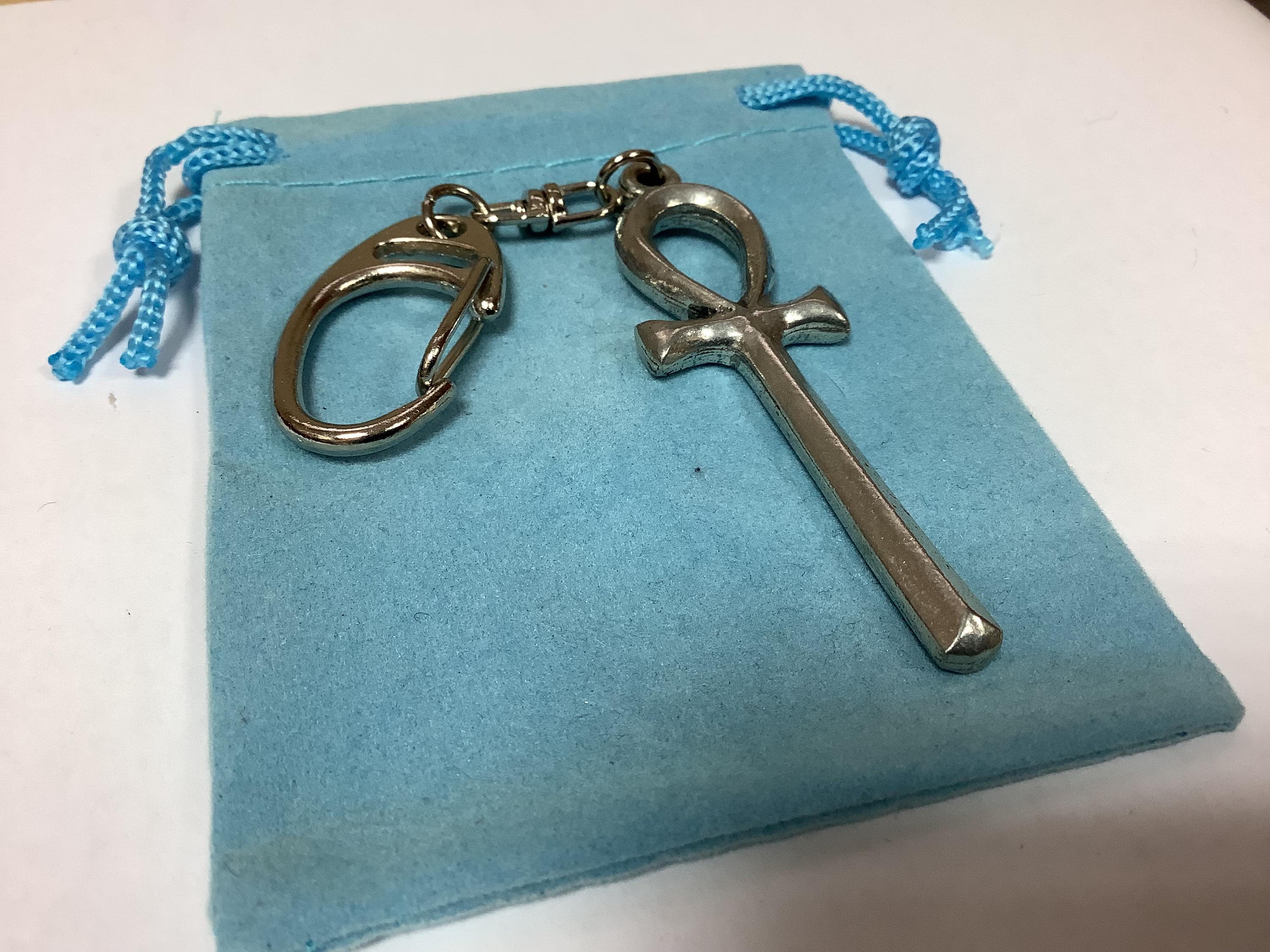 エジプトのアンクの高品質シルバーピューターチャンキーキーリング（P 