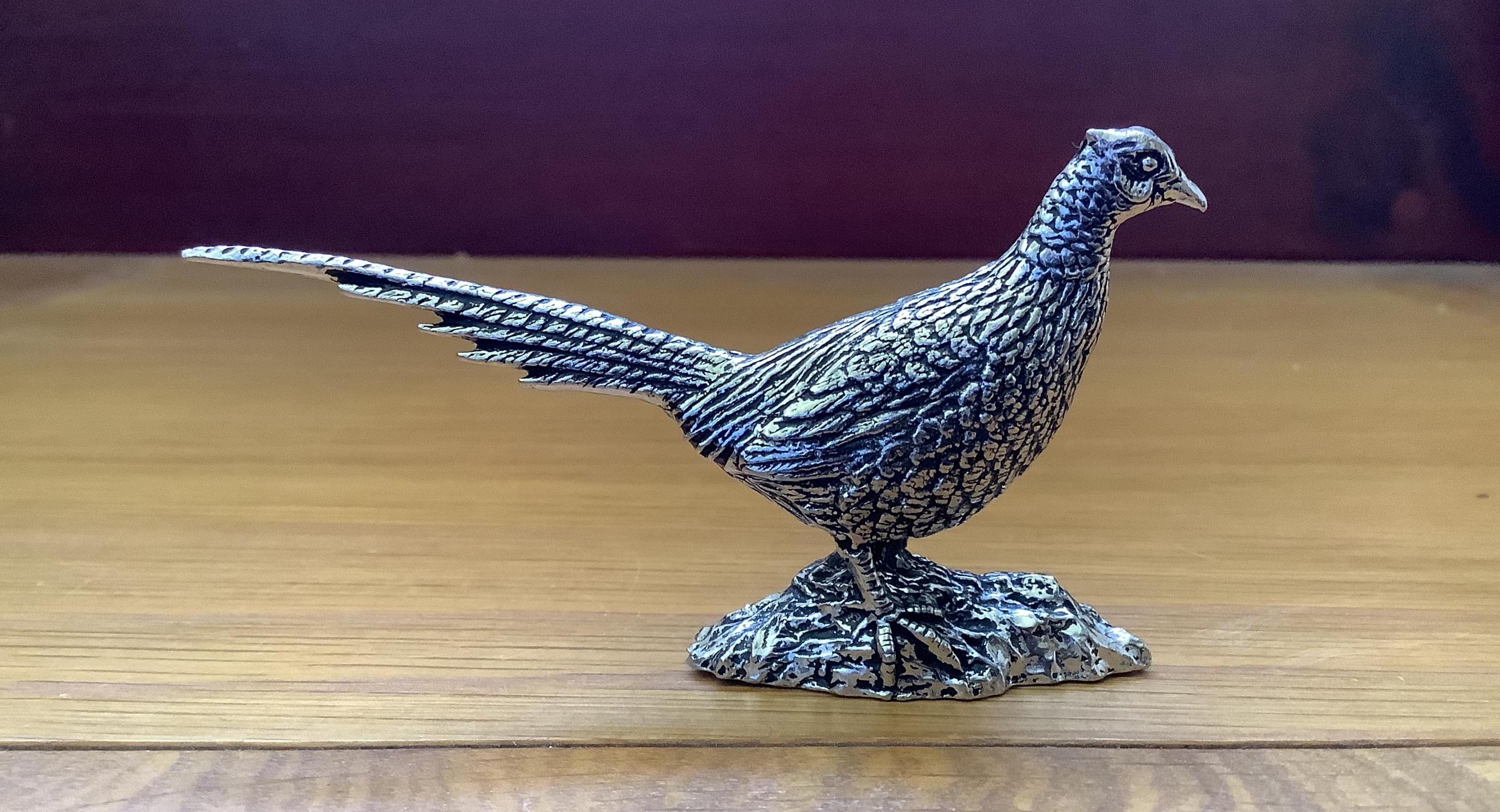 Standing Pheasant Quality Silver Pewter Small Statue (TX8) (NIS