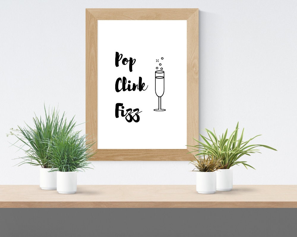 Pop Clink Fizz Wall Art Print A4 7x5. Champagne - Etsy UK