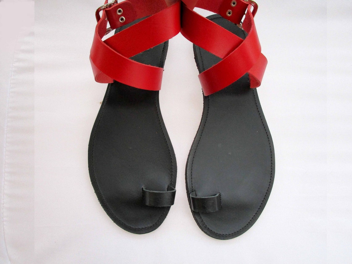 Red Leather Sandals for Women Elegant Comfortable Classic Etsy