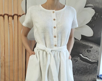 READY to ship/ Linen white dress for women/ Linen dress/ M-L size/ Linen women dress/ linen casual dress/ linen summer dress