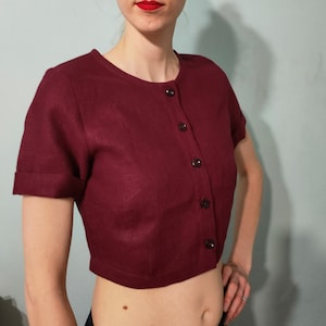 Leinen Top Größe S/ versandfertig/ weinrotes Top/ Leinen Bluse/ Sommer Leinen Top/ lässiges Top/ Frauen Top/ weiße Blusen/ Leinen Kleidung