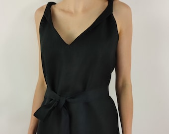 Linen black top size M-L/ ready to ship/ linen blouse/ summer linen top/ casual top/ women top/ linen clothing