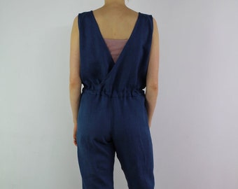 READY to ship/ Women linen navy blue jumpsuit size M