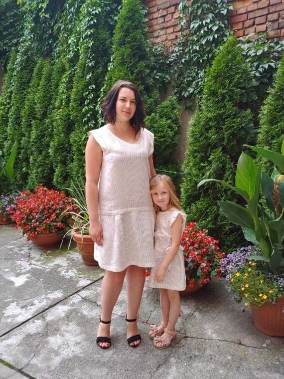 sleeveless dress linen dress xl READY to Ship/linen Dress for Women/ L-XL Size/ Strips Dress