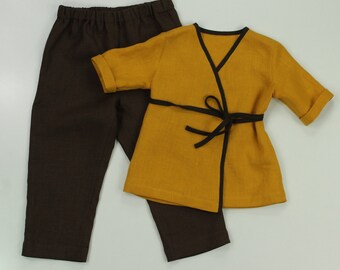 Kids pure linen set girls, boys/ kimono and pants/ 4Y-5Y size/ Ready to ship/ kids linen clothing/ Two piece  clothing set / playset