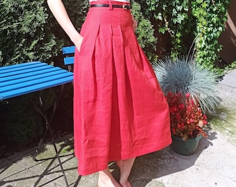 Linen maxi skirt/ ready to ship/ dark orange linen skirt/ summer linen skirt/ modern style skirt/  size S