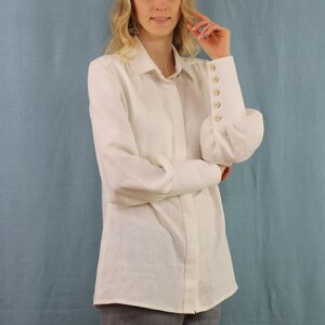 Linen blouse size S-M-L/ ready to ship/ linen top/ white top/   blouse with long sleeves/ casual top/ women top/ linen clothing