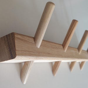 Handmade clothing oak wall rack with 4 hooks/ Wooden oak wall hanger/ Towel rack/ Hat rack/ Coat rack wall mount/ Wall mounted organizer