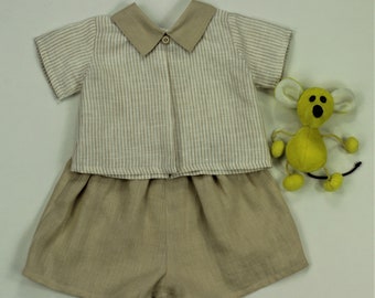 Baby pure linen set boys/ top and shortsts/ 4M-6M size/ Ready to ship/ baby clothes/ baby linen clothing/ Two piece  clothing set / playset
