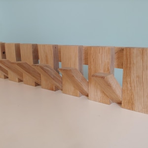 Modern piano wall oak coat rack with 6 hooks, Flip down wall coat rack, Wooden wall hanger, Coat rack wall mount, Oak wood rack