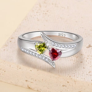 Infinity Heart Promise Ring, 925 Sterling Silver Ring, 2 Heart Cut Birthstones Rings, Couples Ring, Personalized Name Ring, Anniversary Ring
