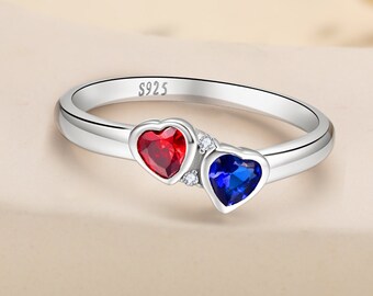 Womens Promise Ring, Personalized 2 Names Birthstones, Custom Heart Cut Infinity Ring, Eternity Ring Engraved Couples Name,Mother's Day Gift