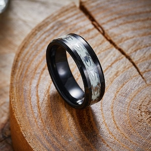Men&#39;s Black Tungsten Ring, Spider Pattern Inlay Ring, Spider Glow Ring, Halloween Ring, Men Women Promise Ring, High Polished Handmade  Ring