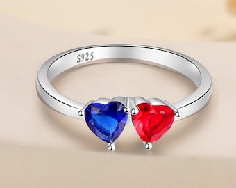 Anel de prata esterlina 925, anel de compromisso, anel com pedras de nascimento com corte de coração, anel com nome gravado, anel de mãe, presentes de aniversário, presentes de dama de honra