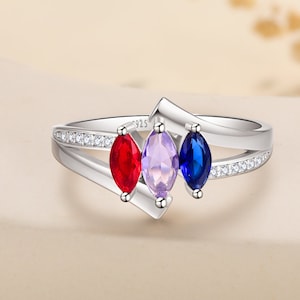 Marquise Cut Birthstone Ring, Name Engraved Ring, Mother Grandma Family Ring Gifts, Birthstone With Name, Gold Silver Rose Gold Custom Ring