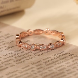 14K Solid Gold Eternity Ring, CZ Stackable Rings, Half Eternity Zircon Diamond Engagement Bands, Bridal Wedding Ring, Anniversary Ring