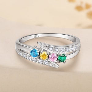Birthstone Ring, Dainty Ring, Mother Grandma Family Ring Gifts, Gold Silver Rose Gold Custom Ring, Personalized Birthday Gift