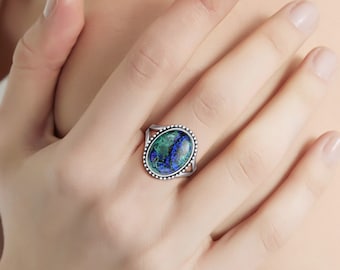Azurite Malachite Ring, Boho 925 Sterling Silver, Malachite Ring, Silver Handmade Ring, Dainty Azurite Ring, Statement Ring, Gemstone Ring