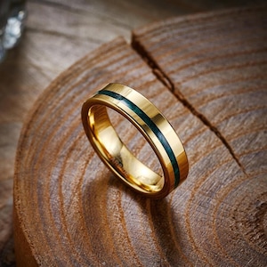 Malachite Tungsten Ring, Unique Gold Wedding Ring, Mens Wedding Band, Green Stone Engagement Ring, Malachite Jewelry, Anniversary Gift