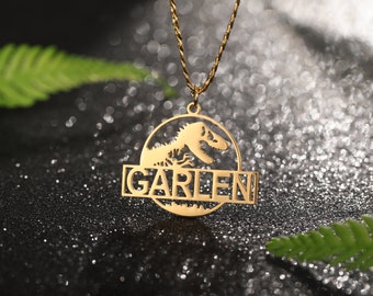 Personalisierte Dinosaurier Namen Halsketten, Benutzerdefinierte T-Rex Schmuck, Zarte Petite Dinosaurier Halskette, Muttertag Schmuck, Geschenk für Sie